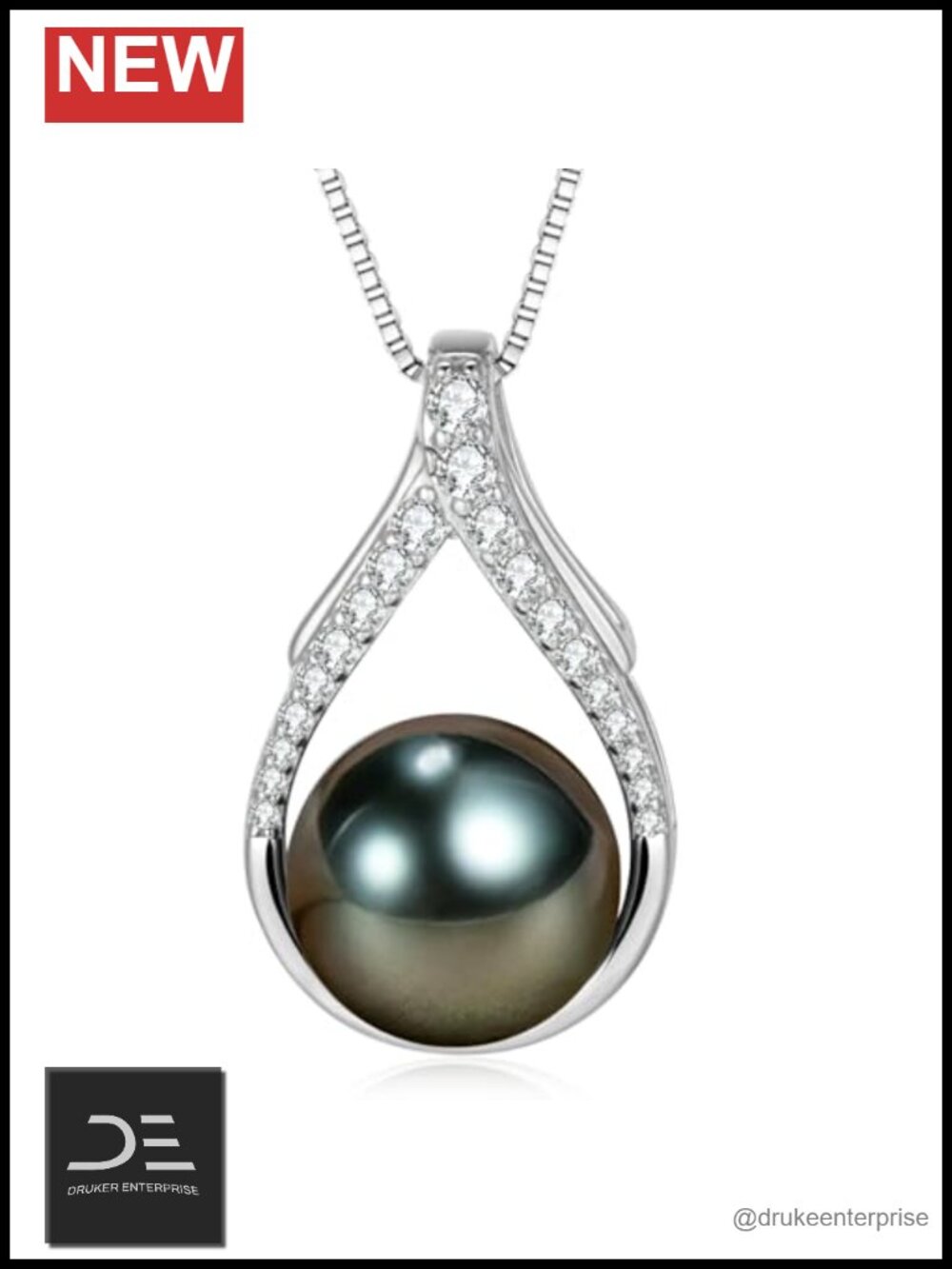 Tahitian Black Pearl Pendant Necklace, 18K Gold Plated 925 Sterling Silver,